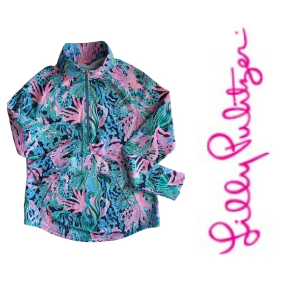 Lilly Pulitzer Skipper Popover Sweatshirt Size XS Navy Bring Mermaid Back - Picture 1 of 11